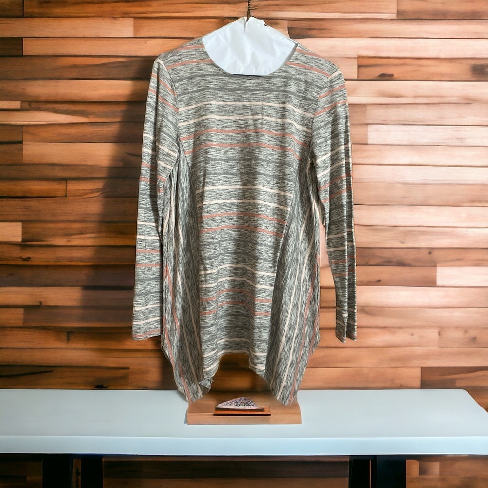 Pure Jill Gray Asymmetrical  shark bite hem Long Sleeve Tunic